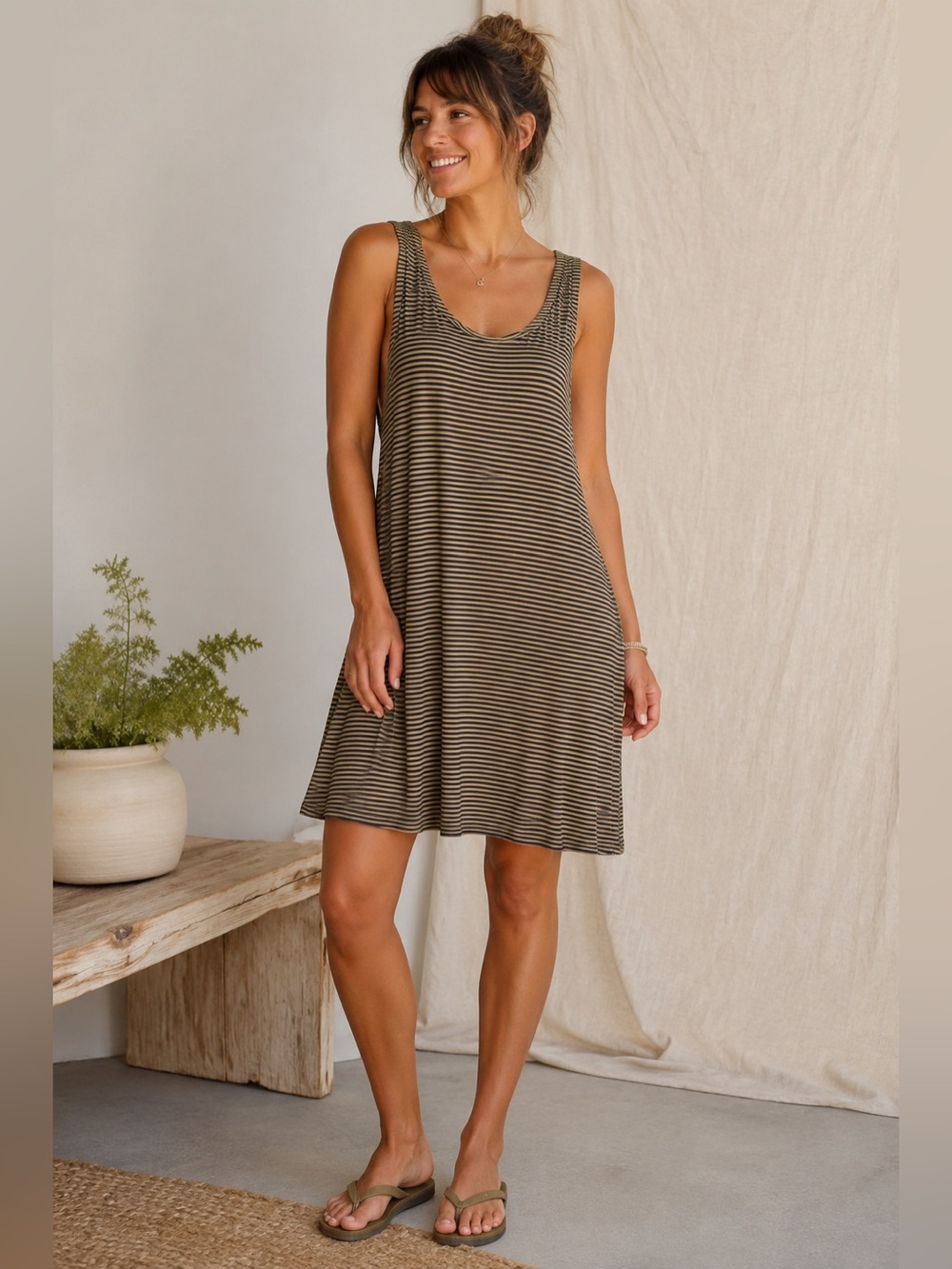 Horny Toad (Toad&Co) Sleeveless Striped Knit Tank Dress – Size Large – EUC
